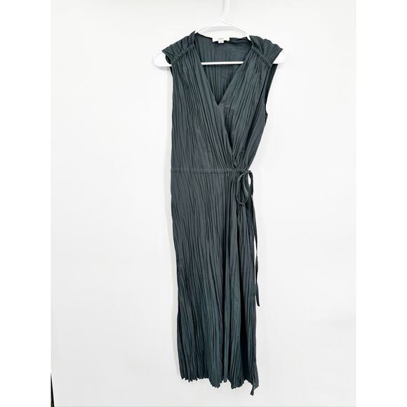 Vince Pleated Tie Sleeveless Slate Blue Gray Midi Dress Size Medium - Picture 3 of 9